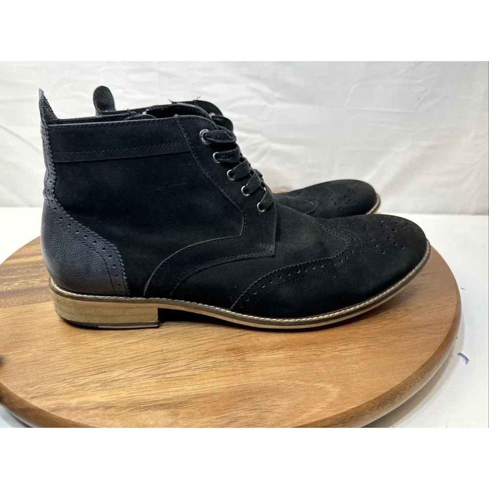 Bugatchi Uomo Chukka Boots 10.5 Black  Gray Leather Suede Zip Lace Oxford  Shoes